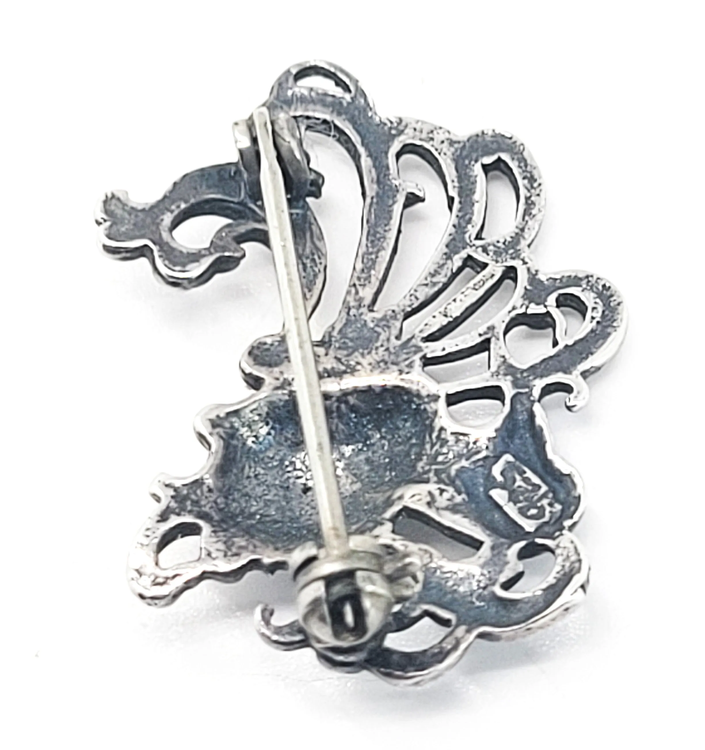 Art Nouveau Nymph sweeping cartouche woman sterling silver vintage brooch