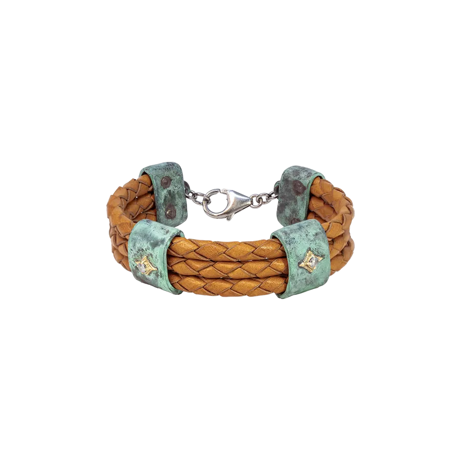 ARTIFACT  TEAL PATINA AND BROWN LEATHER BRACELET