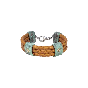 ARTIFACT  TEAL PATINA AND BROWN LEATHER BRACELET