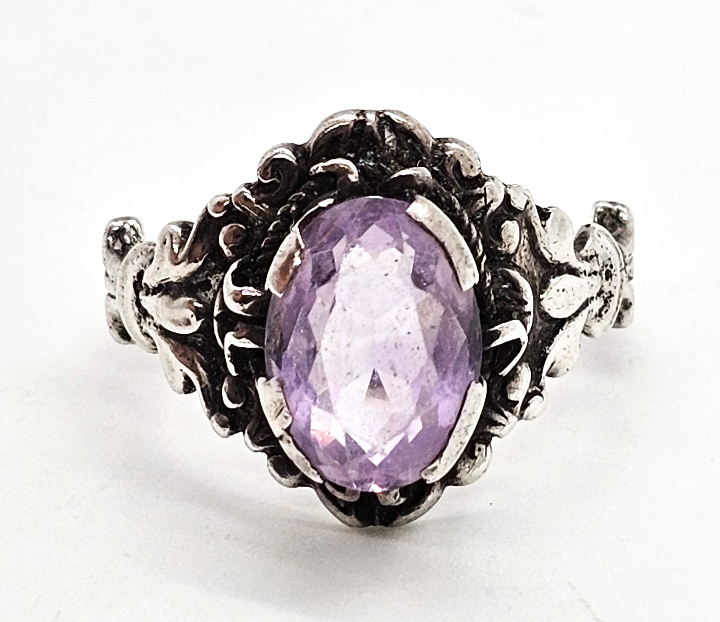 Astro Hungarian Arts and Crafts 2.66ct amethyst antique sterling silver ring size 8