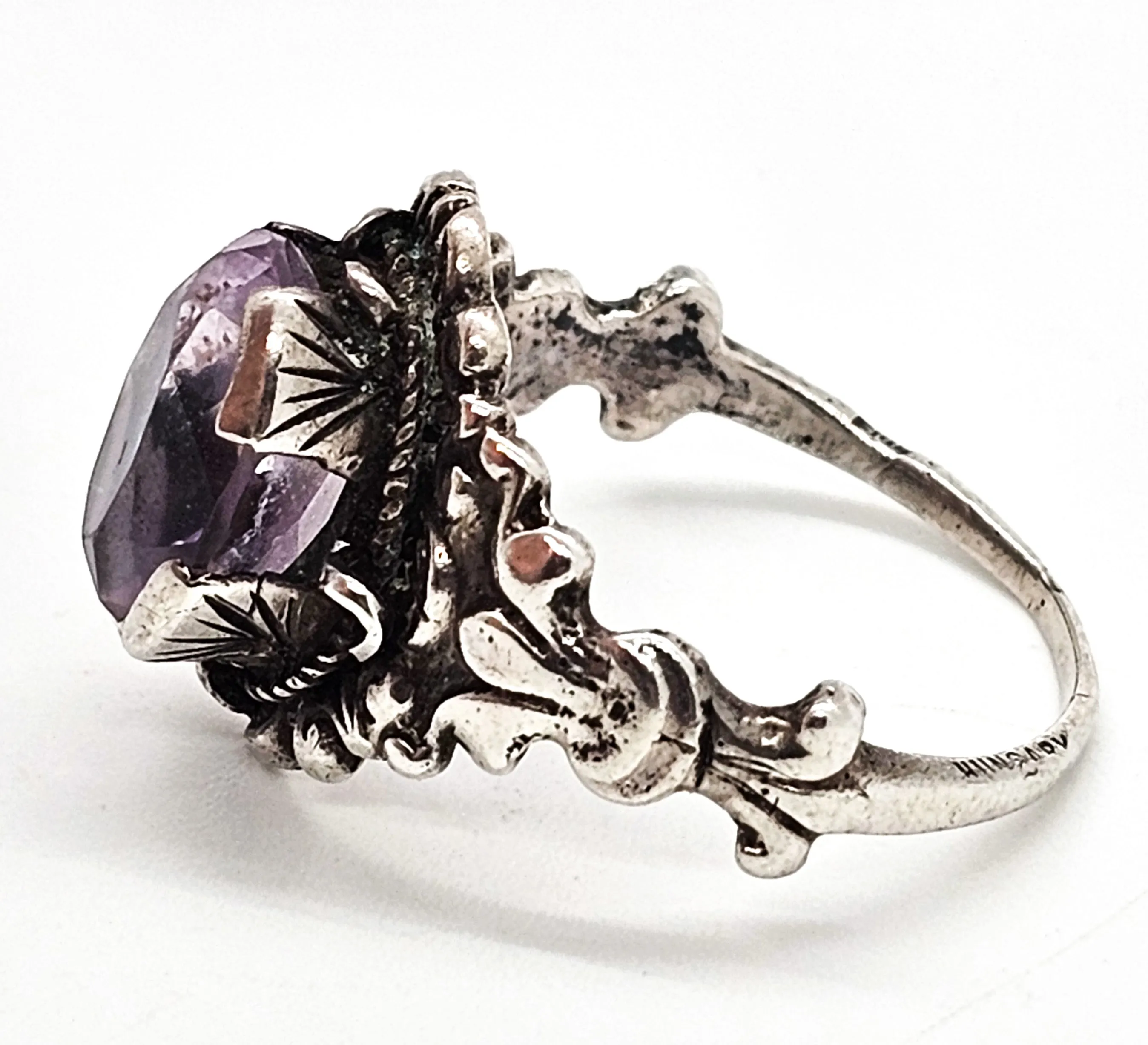 Astro Hungarian Arts and Crafts 2.66ct amethyst antique sterling silver ring size 8