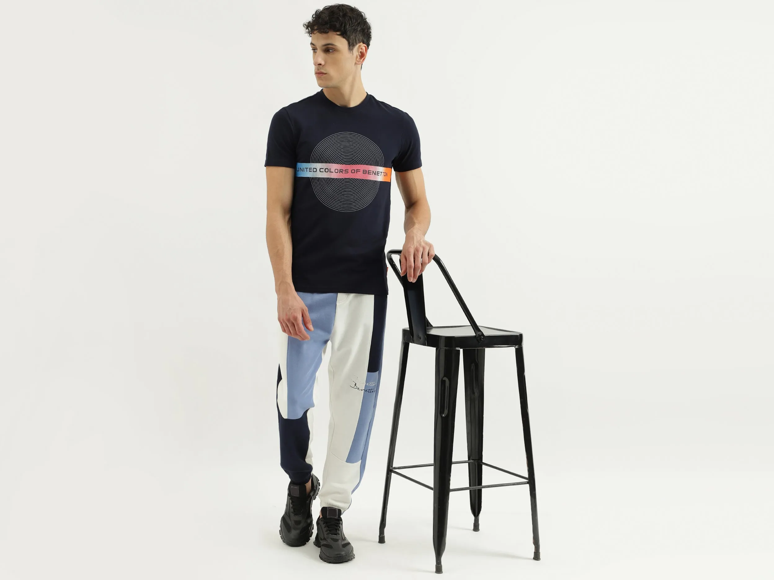 Asymmetric Color Block Baggy Fit Sweat Pants