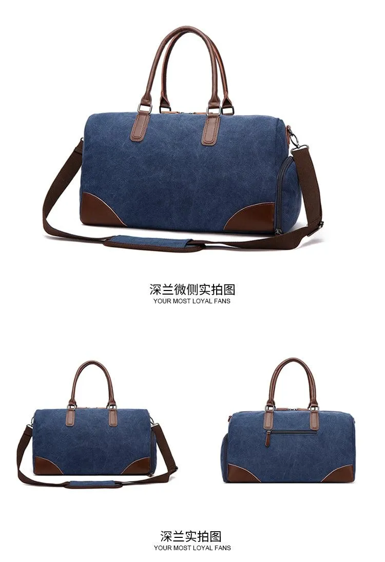 Authentic Unisex  Leather And Canvass Mini Travelers Bag- Blue