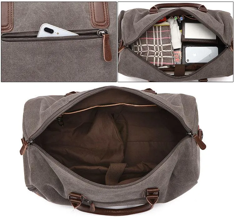 Authentic Unisex  Leather And Canvass Mini Travelers Bag- Blue
