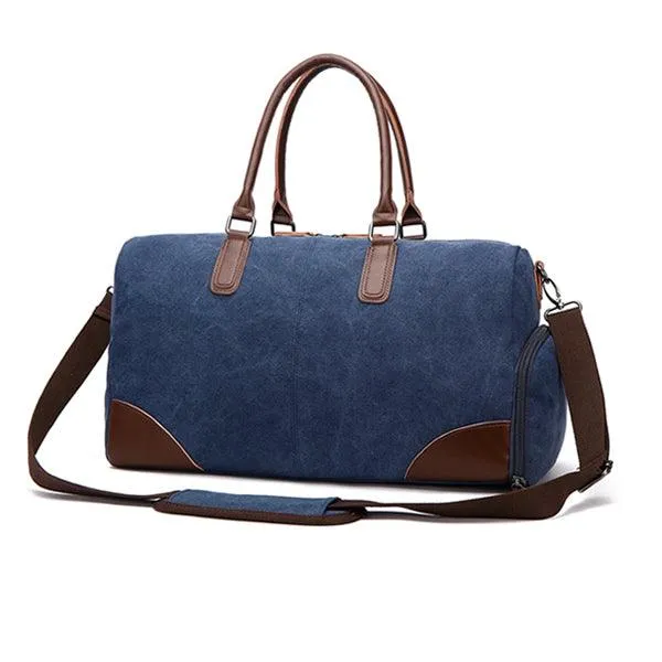 Authentic Unisex  Leather And Canvass Mini Travelers Bag- Blue