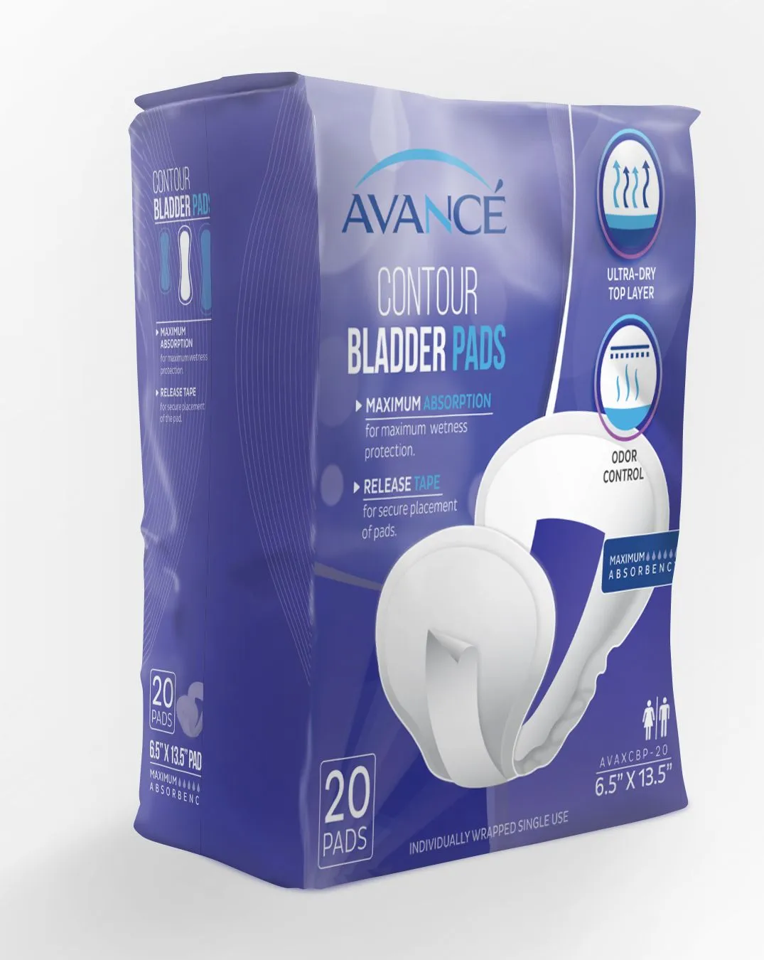 Avancé Maximum Absorbency 6.5" x 13.5" Contour Bladder Pads