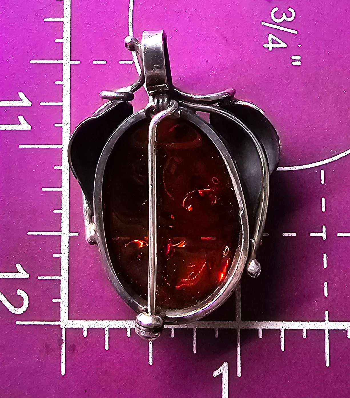 Baltic amber vintage feather large sterling silver pendant brooch