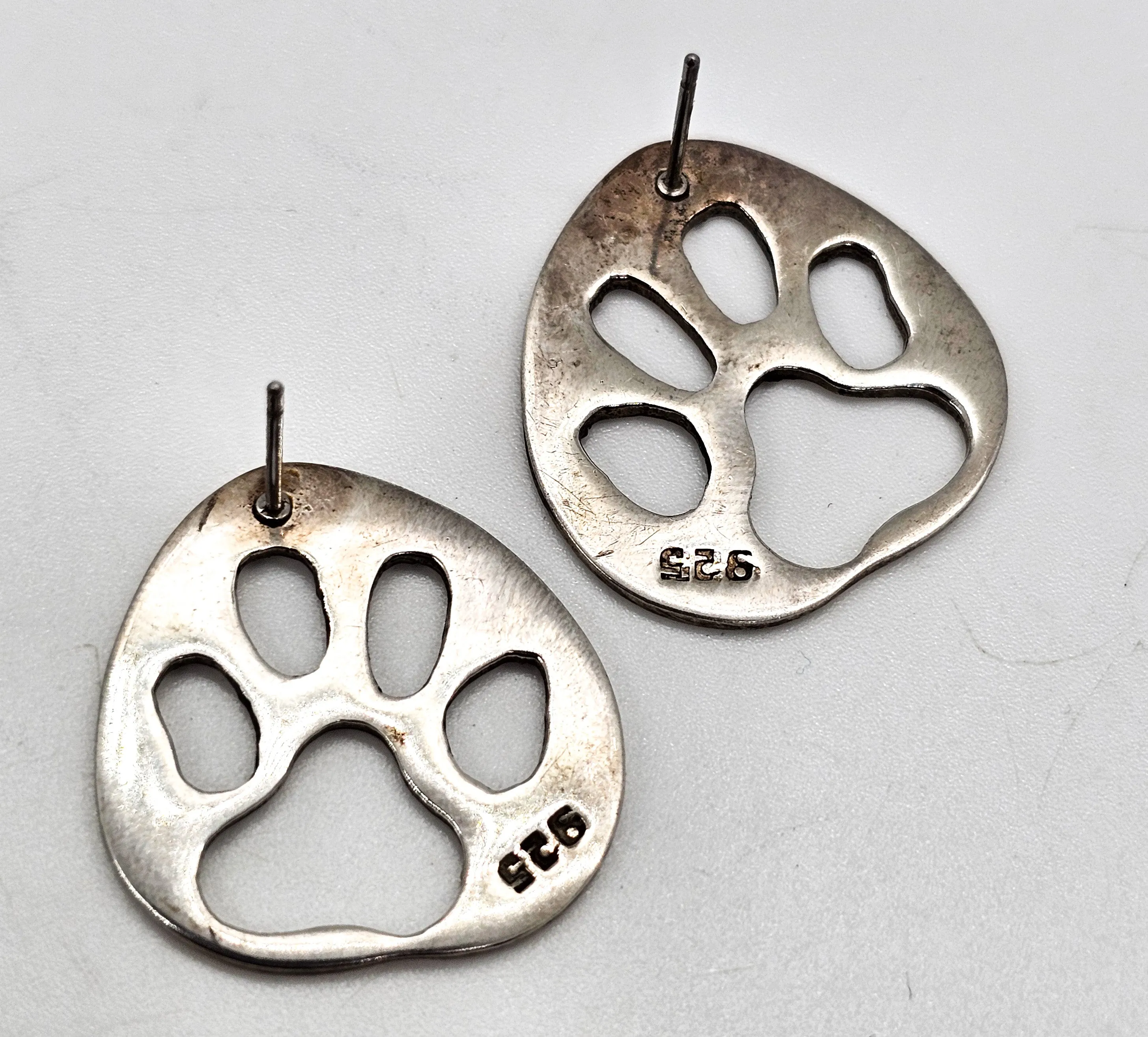 Bear Paw print cut out vintage large sterling silver stud animal earrings