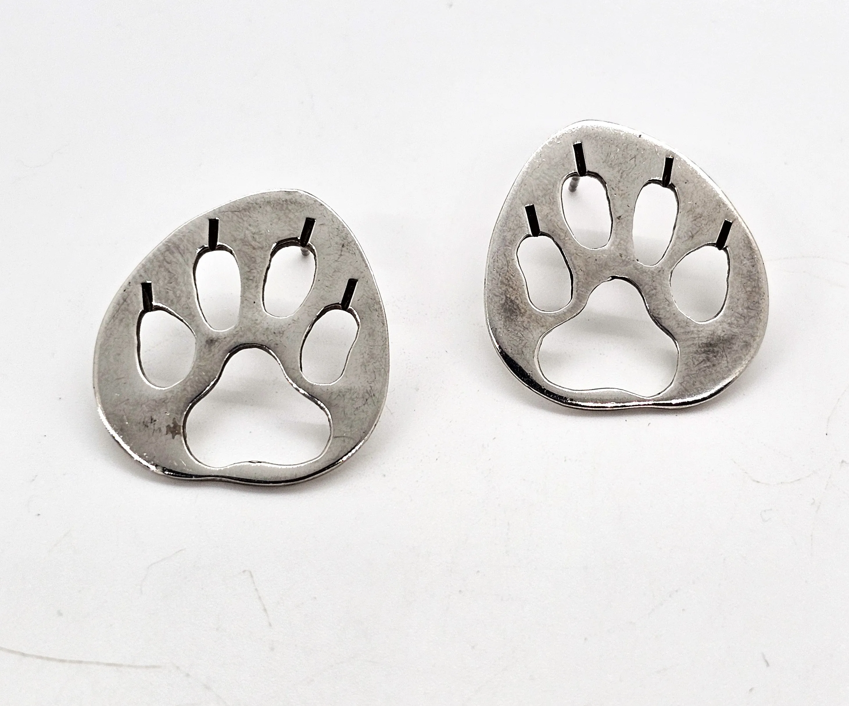 Bear Paw print cut out vintage large sterling silver stud animal earrings