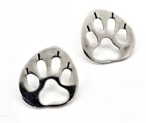 Bear Paw print cut out vintage large sterling silver stud animal earrings