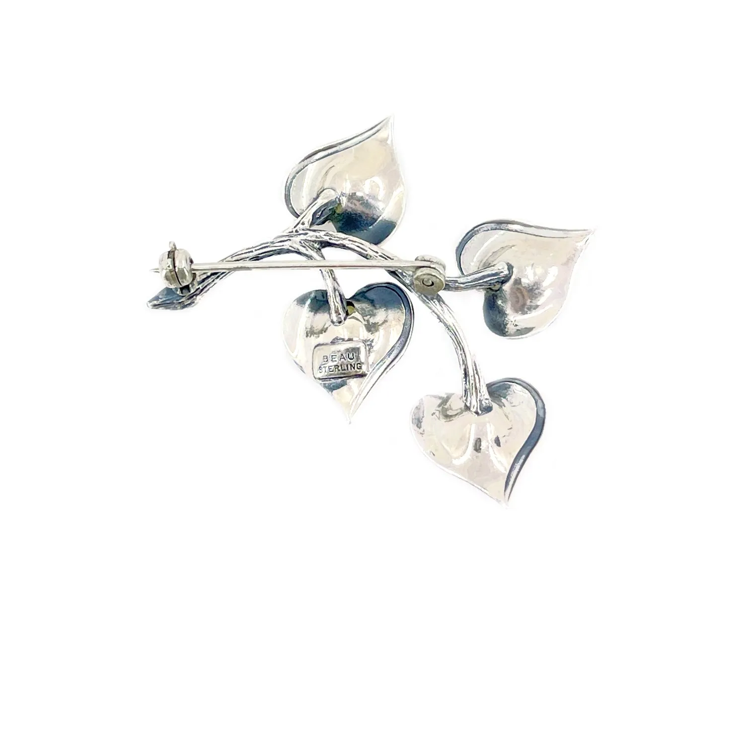 Beau Vintage Japanese Saltwater Cultured Akoya Pearl Floral Spade Brooch- Sterling Silver