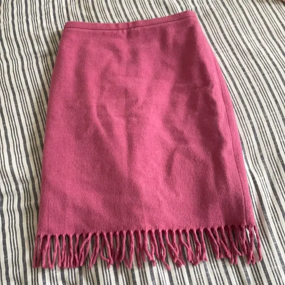 Beautiful BCBGMAXAZRIA pink wool blend midi skirt with fringe detail