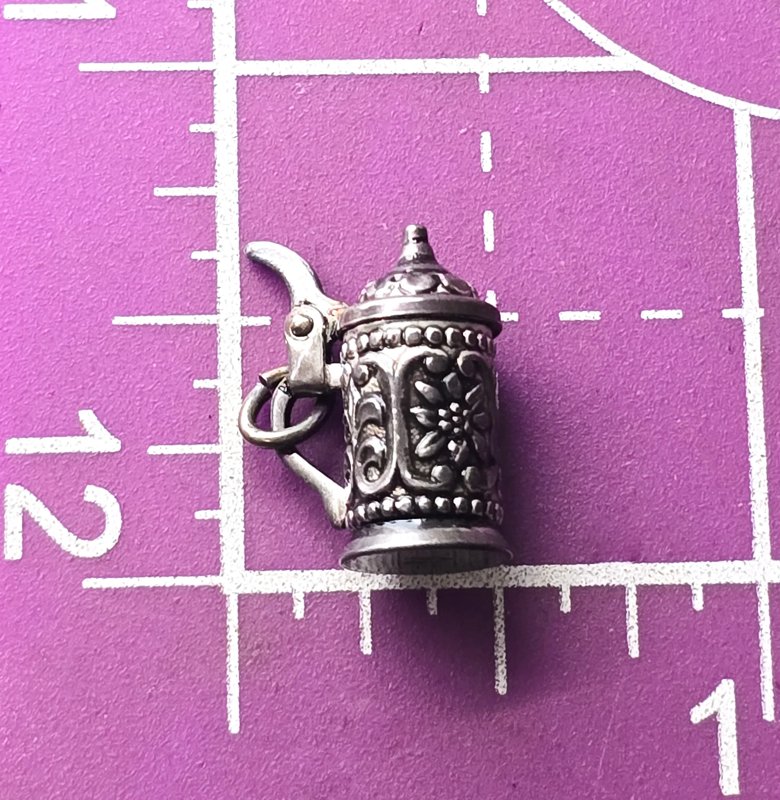 Beer stein Edelweiss flower SF articulated vintage 800 sterling silver charm