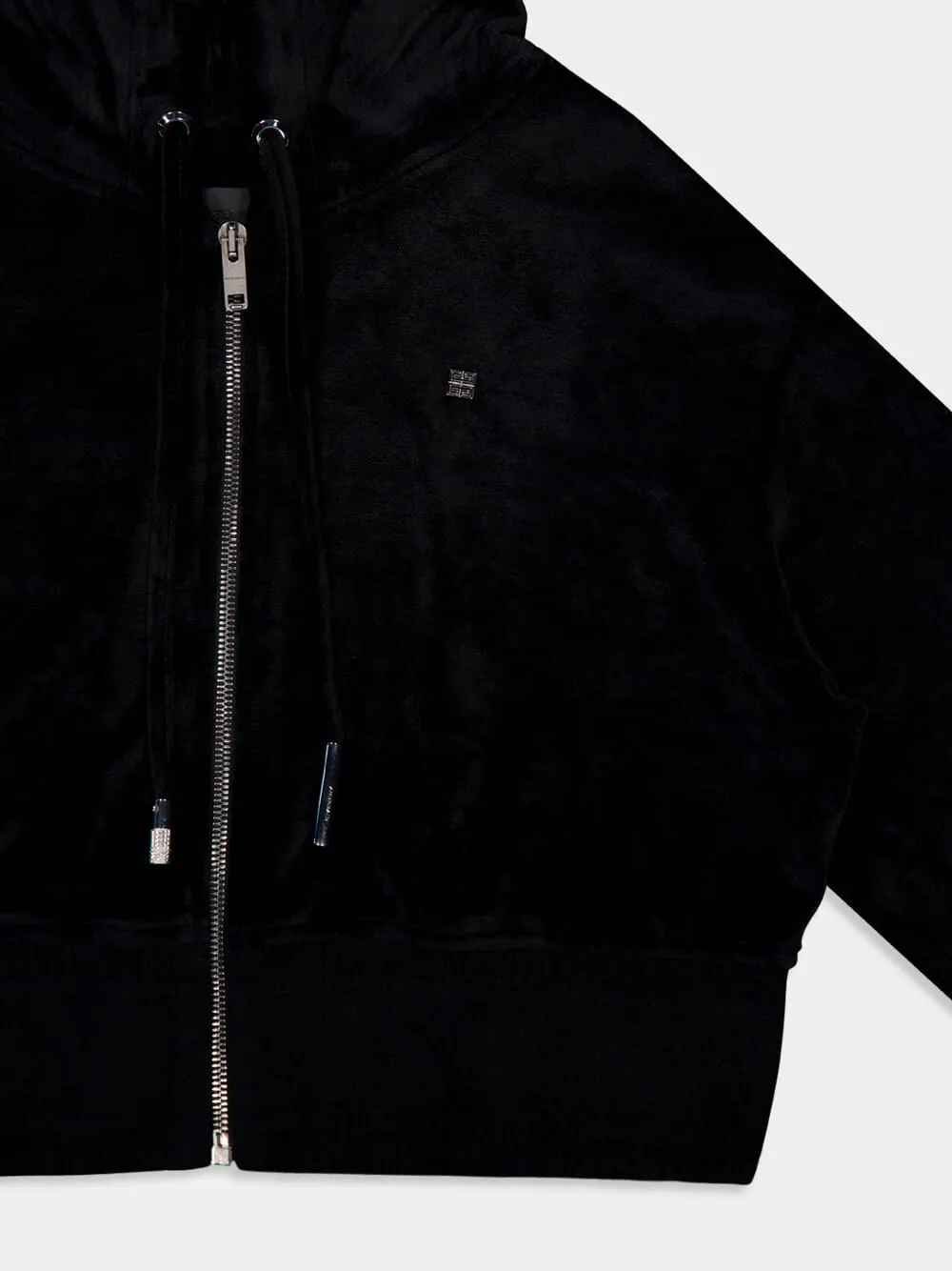 Black Cropped Velvet Sweatshirt