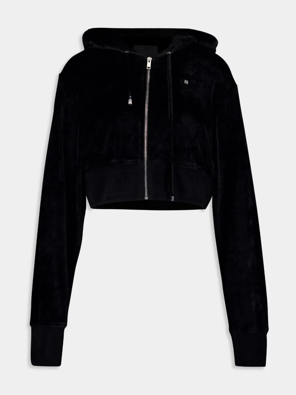 Black Cropped Velvet Sweatshirt