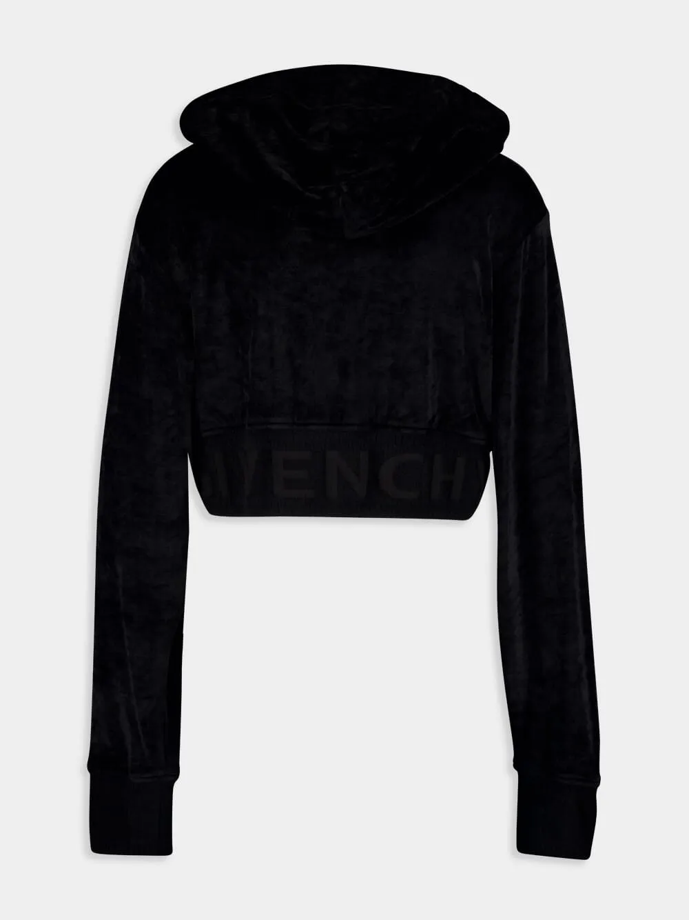 Black Cropped Velvet Sweatshirt