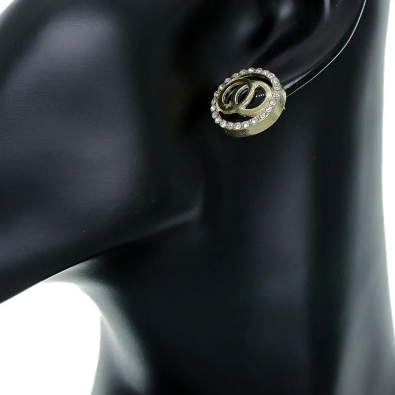 Black Double Circle Rhinestone Post Earrings