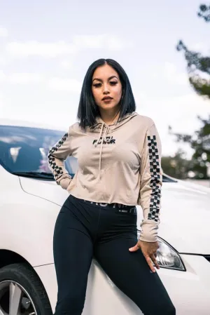 Black Drippin Flavor | Tan Triblend Crop Long Sleeve Tee (Solid Checkered Drippin Sleeve)