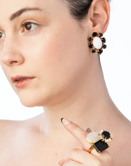 Black Onyx & White Agate Studs