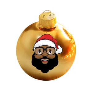 Black Santa Gold Glass Ball Ornament