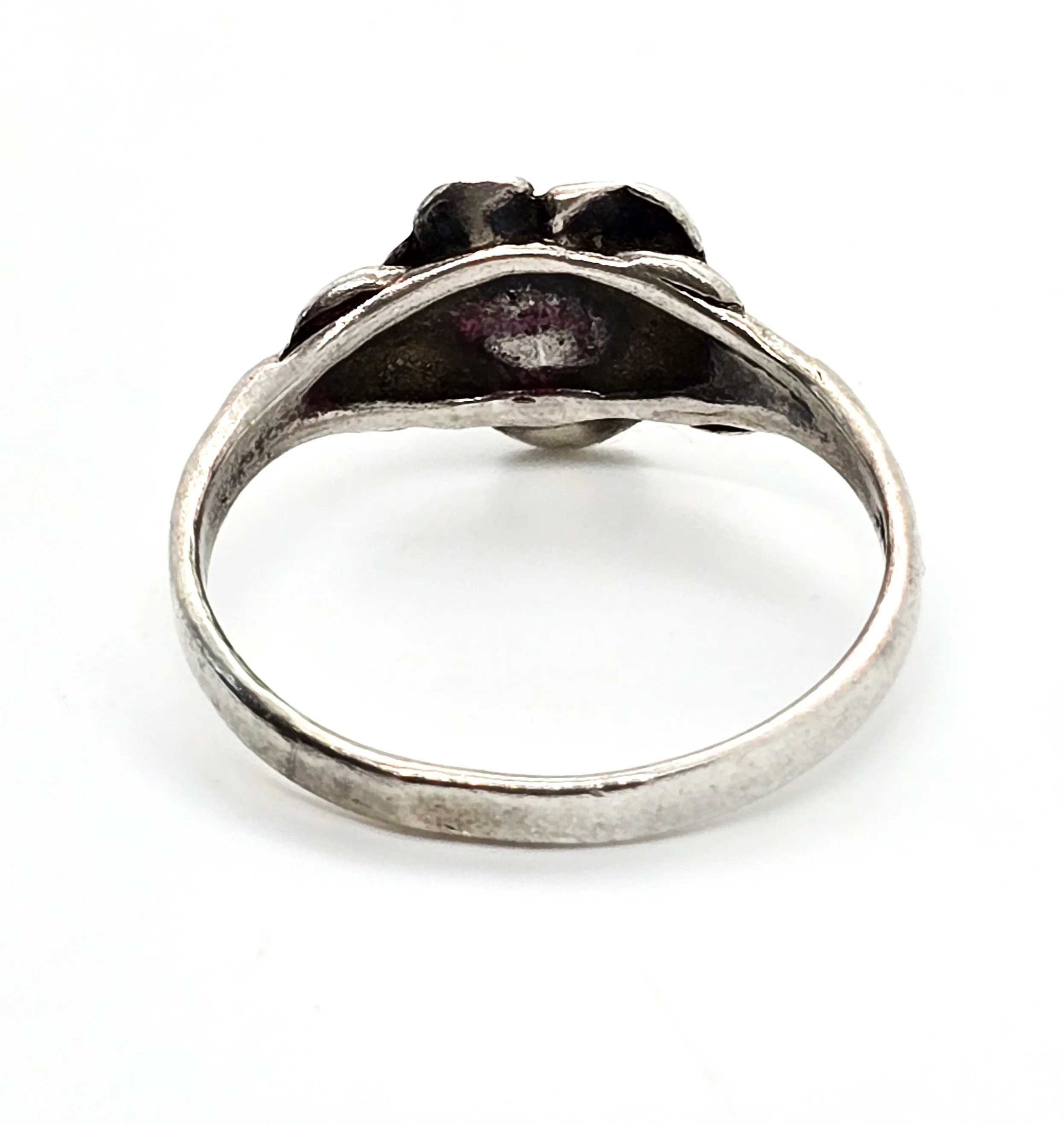 Blooming rose vintage sterling silver flower ring Signed He size 9