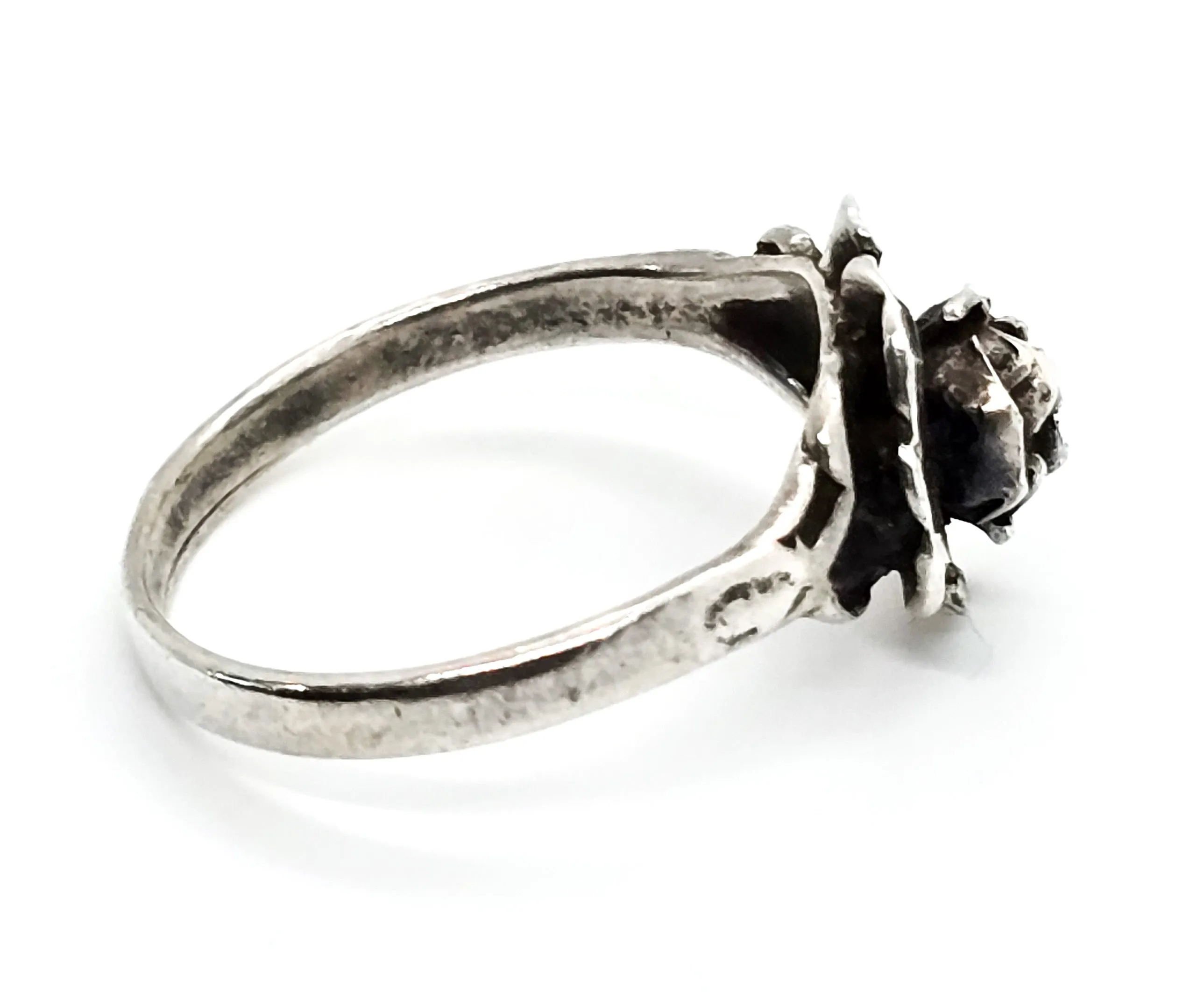 Blooming rose vintage sterling silver flower ring Signed He size 9