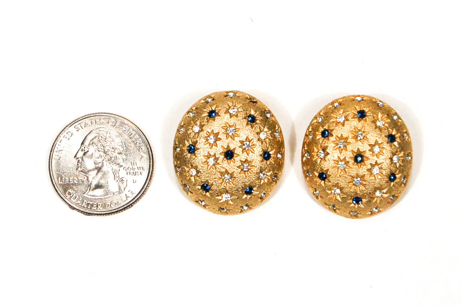 Blue, and Gold Diamante Rhinestone Star Earrings