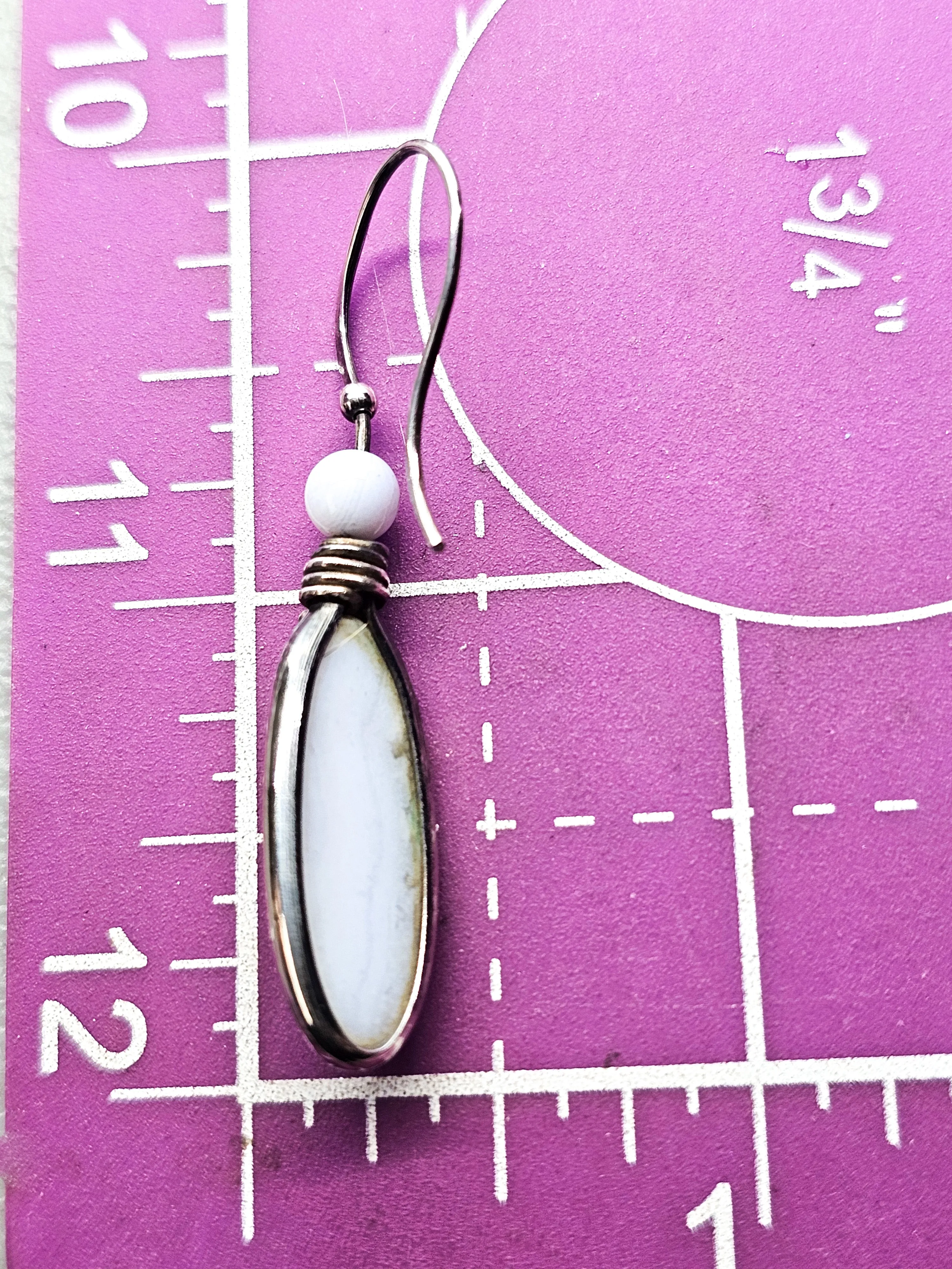 Blue Lace Agate drop wrapped blue gemstone sterling silver drop vintage earrings