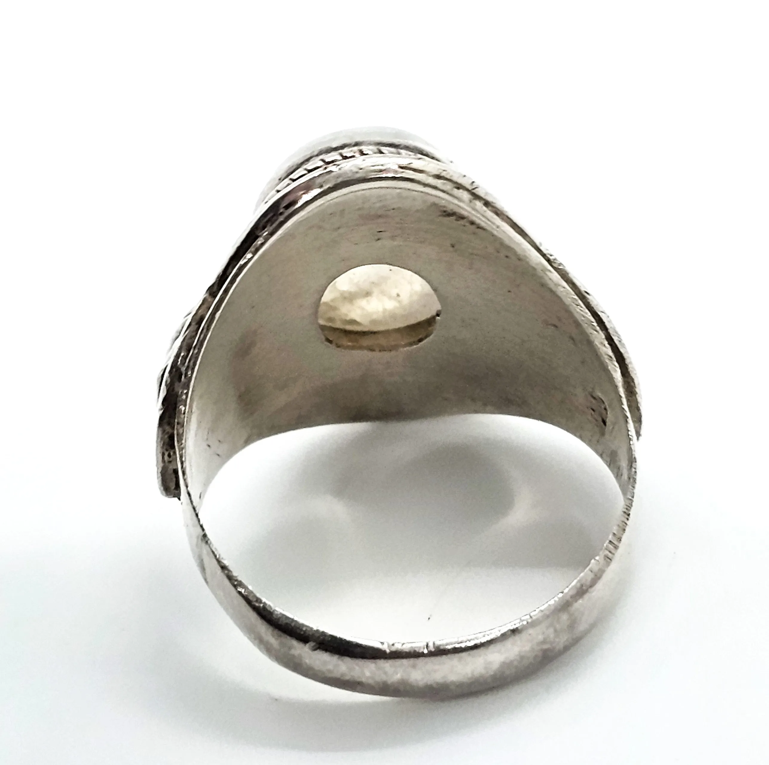 Blue Moonstone large Bali Balinese solid sterling silver vintage ring size 7 and 1/2