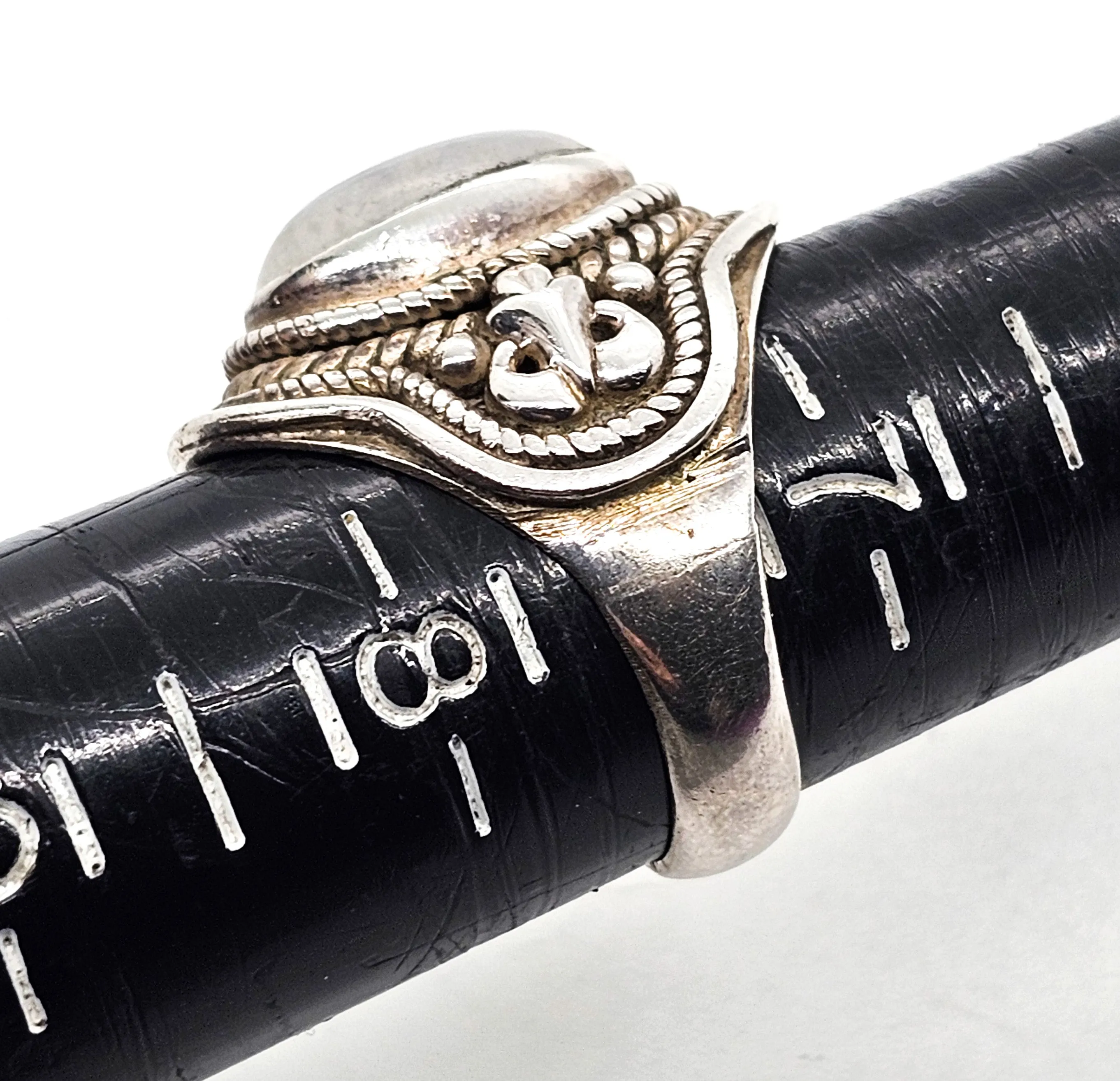 Blue Moonstone large Bali Balinese solid sterling silver vintage ring size 7 and 1/2