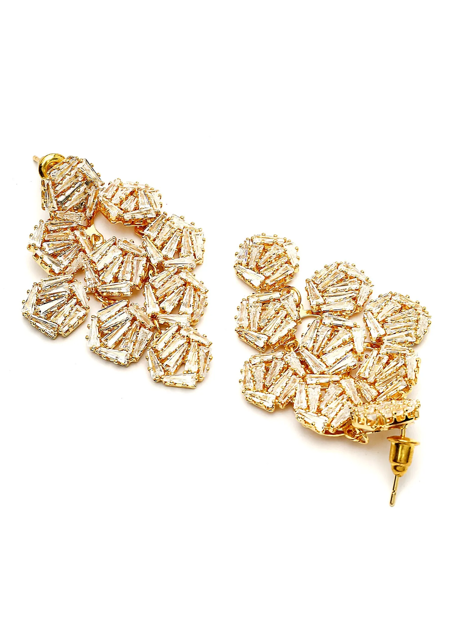 Bohey by KARATCART Gold Plated Baguette AD Stone Studded Dangler Earrings