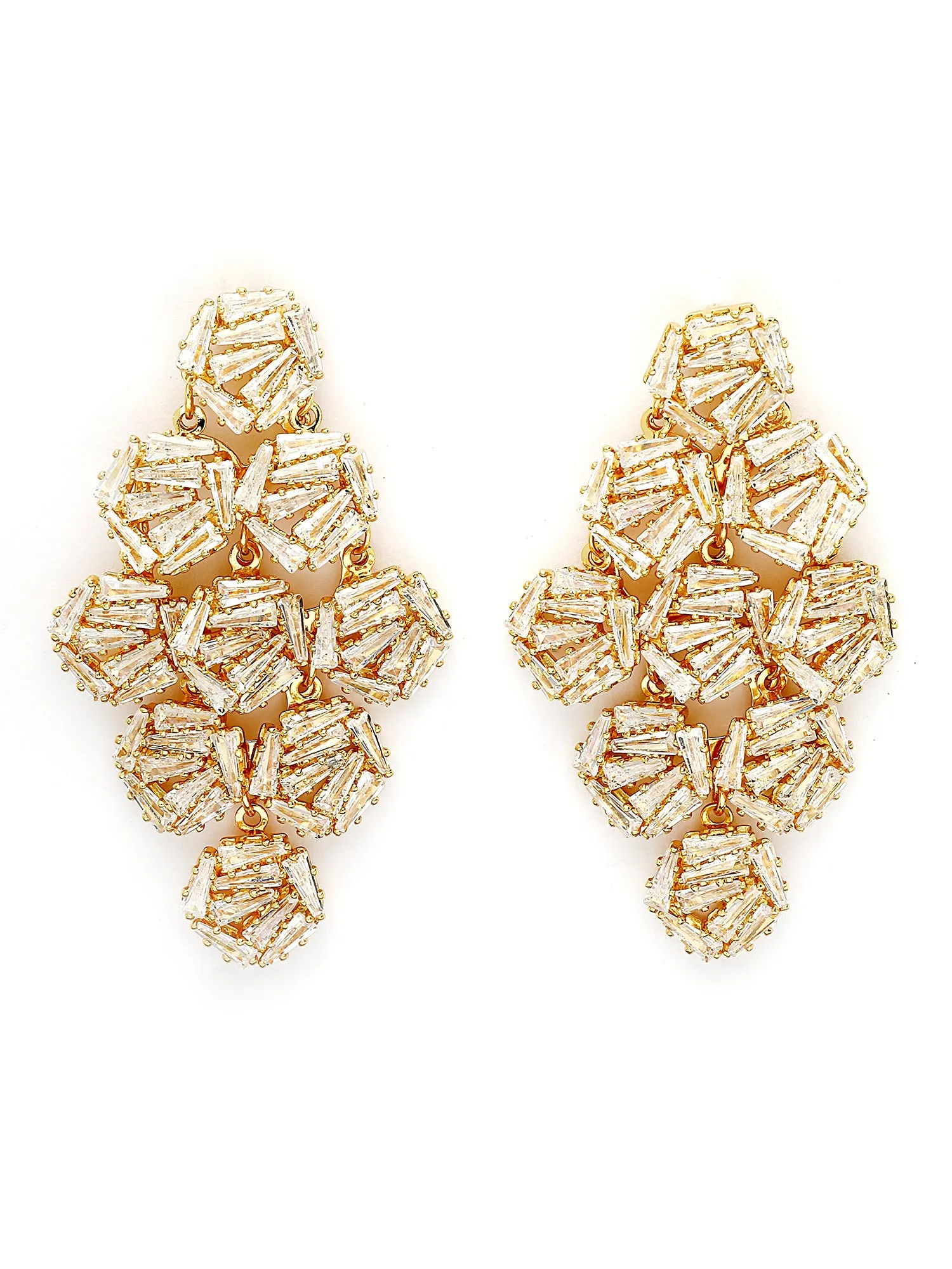 Bohey by KARATCART Gold Plated Baguette AD Stone Studded Dangler Earrings