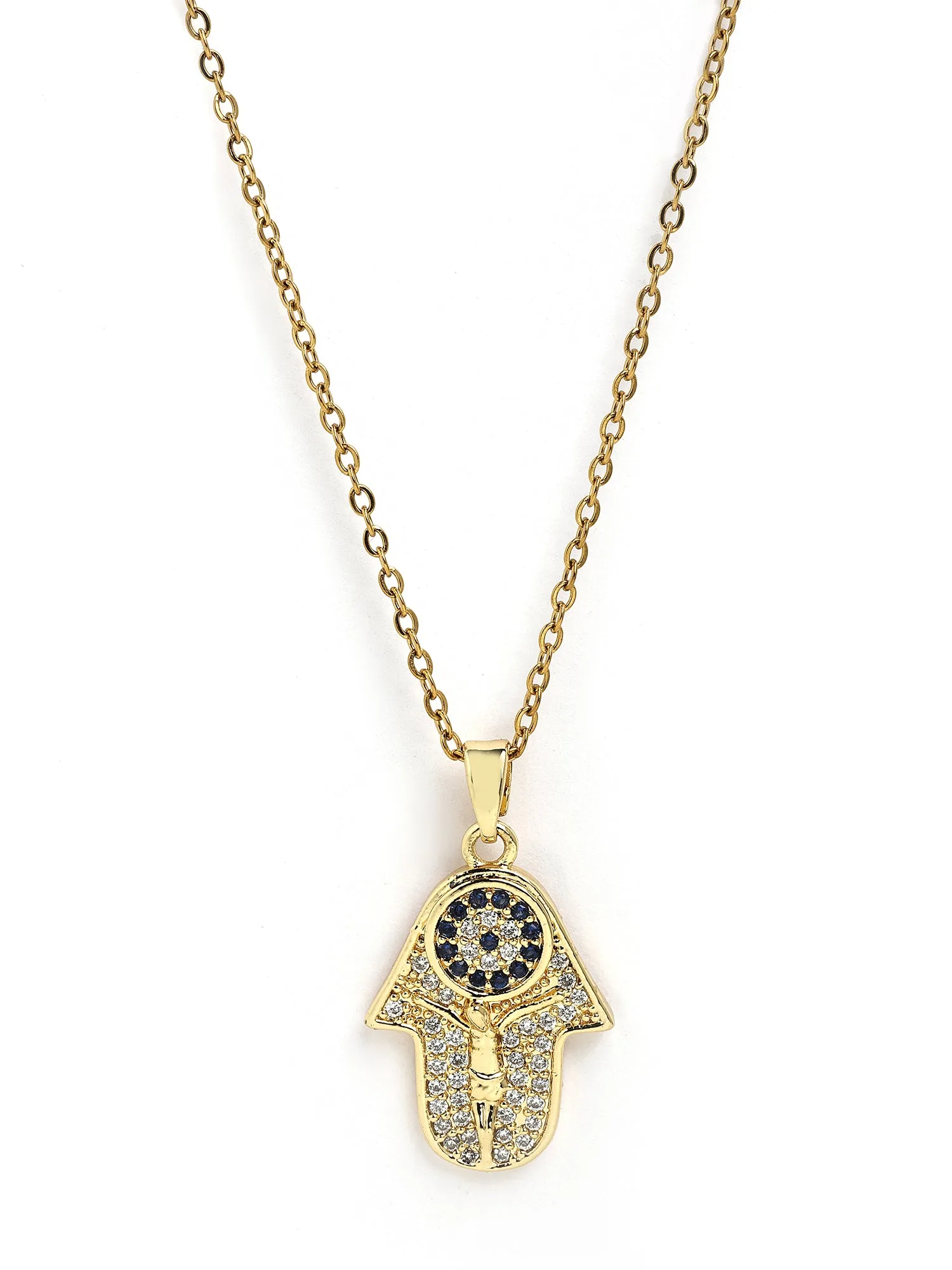 Bohey by KARATCART Gold-Plated Blue Cubic Zirconia Studded Evil Eye Pendant for Women
