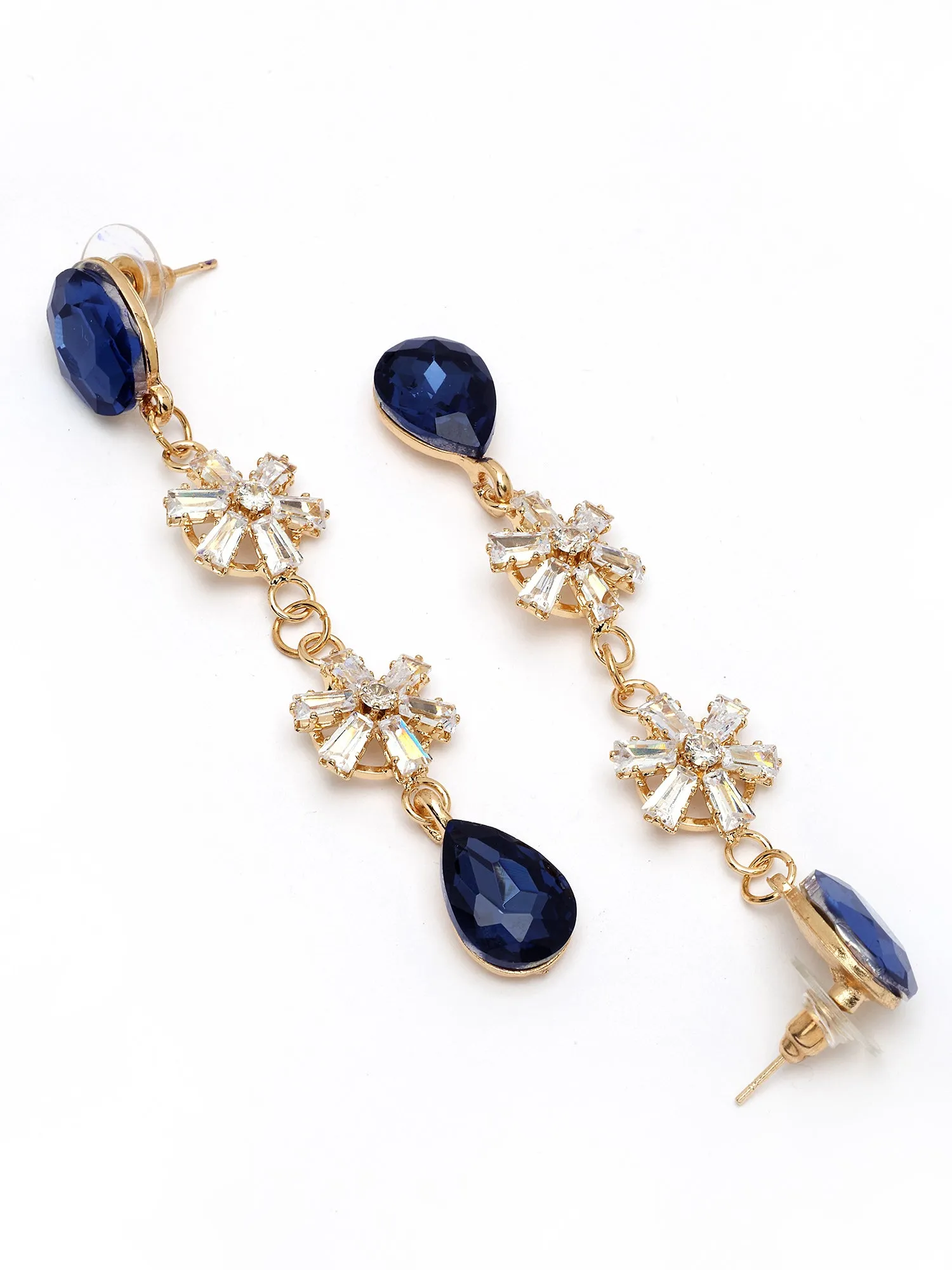 Bohey by KARATCART Gold-Plated Contemporary Blue Drop Earrings for Women