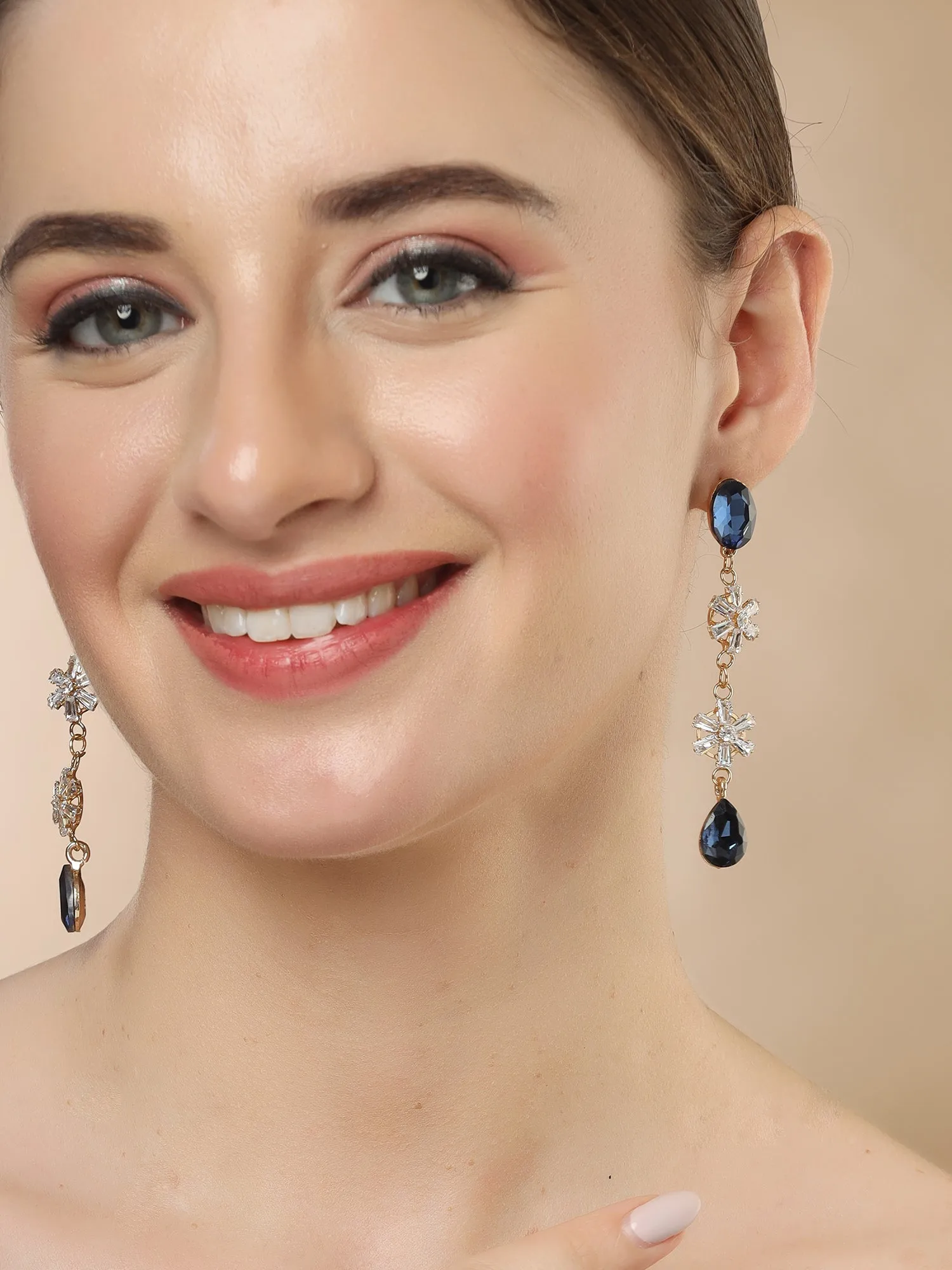 Bohey by KARATCART Gold-Plated Contemporary Blue Drop Earrings for Women