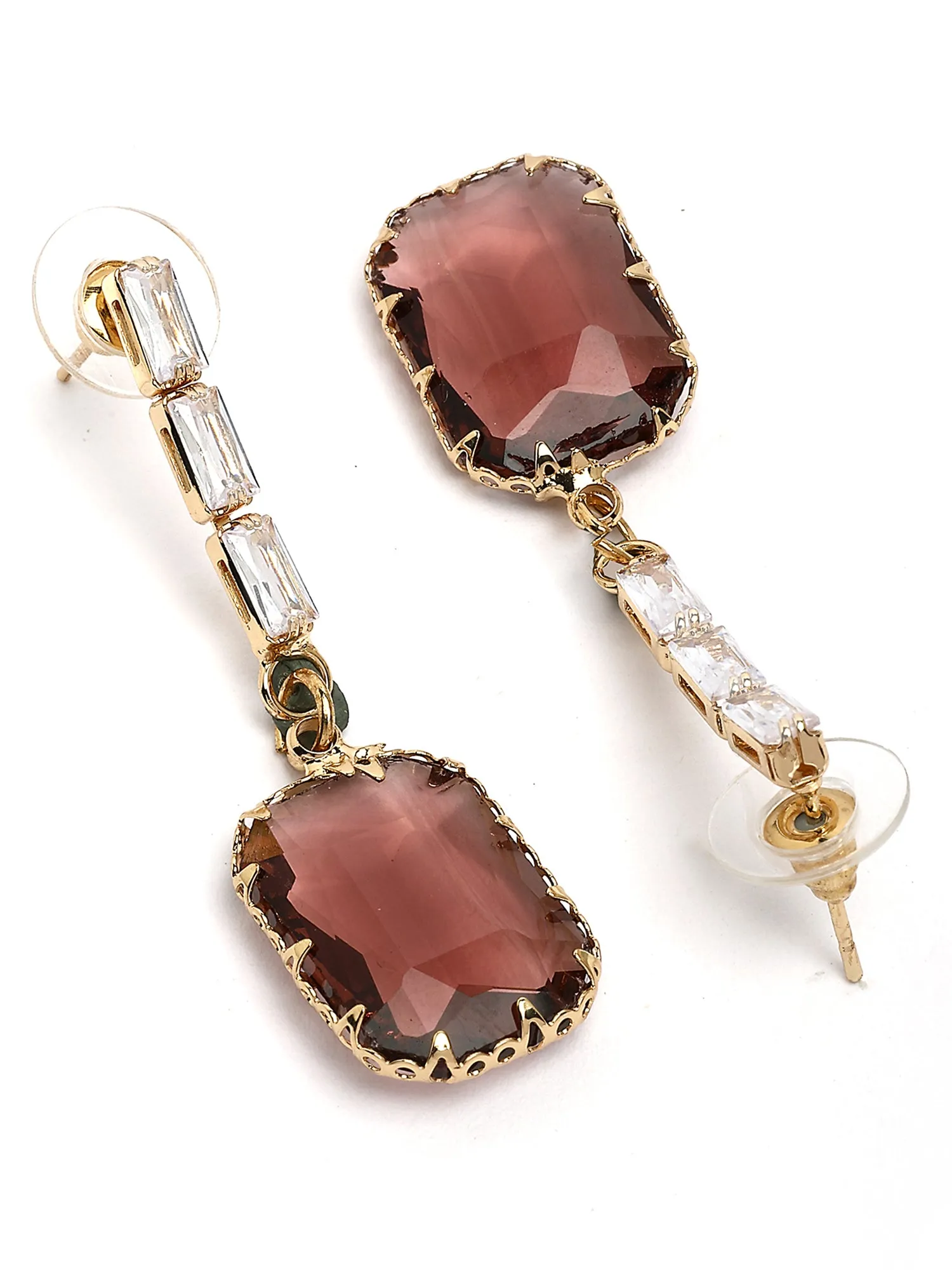 Bohey by KARATCART Gold-Plated Contemporary Brown Drop Earrings for Women