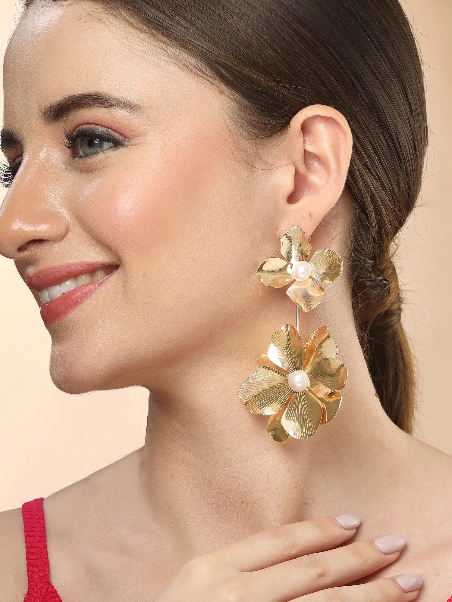 Bohey by KARATCART Gold-Plated Contemporary Gold Drop Earrings for Women