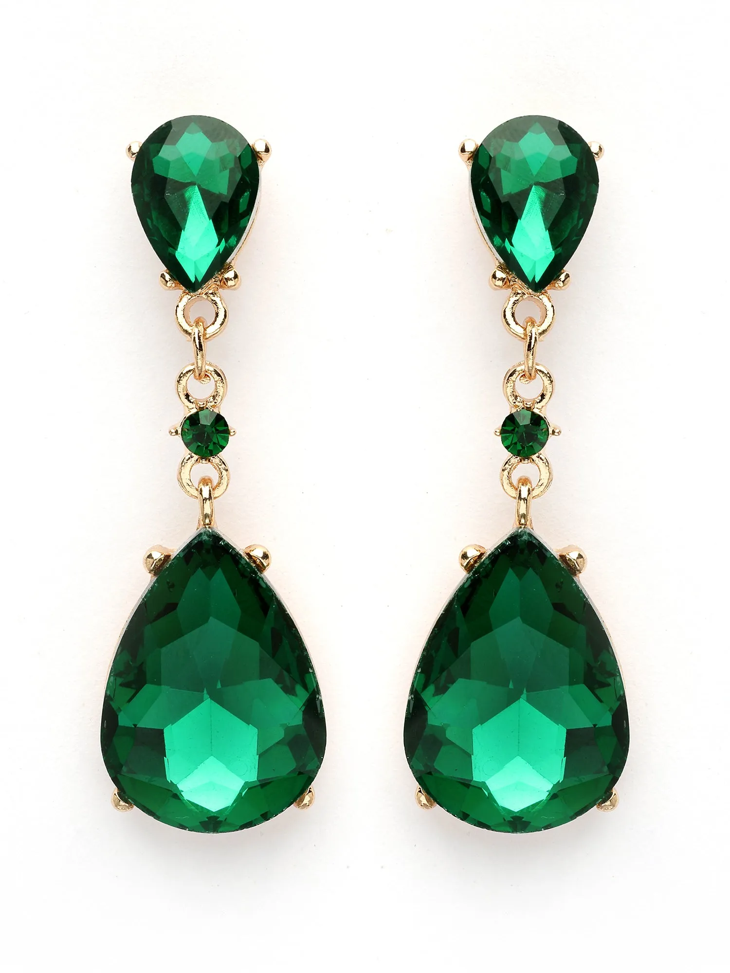 Bohey by KARATCART Gold-Plated Contemporary Green Drop Earrings for Women