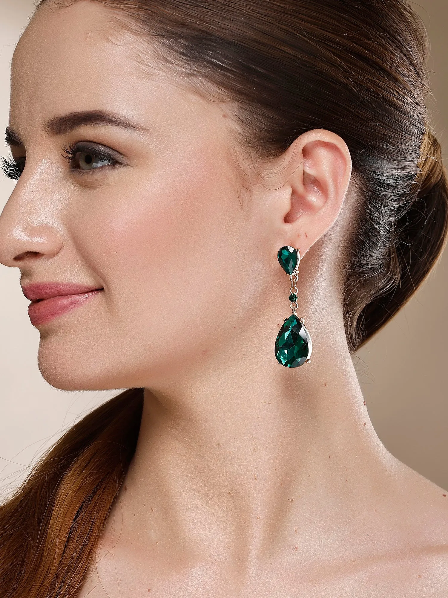 Bohey by KARATCART Gold-Plated Contemporary Green Drop Earrings for Women