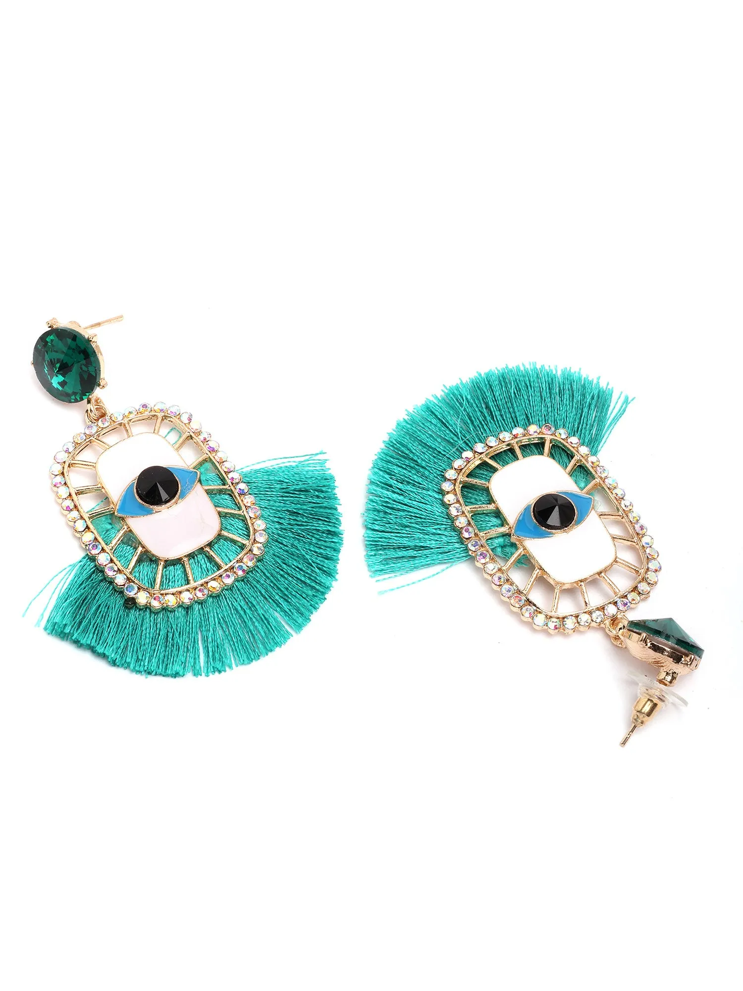 Bohey by KARATCART Gold-Plated Contemporary Green Drop Earrings for Women