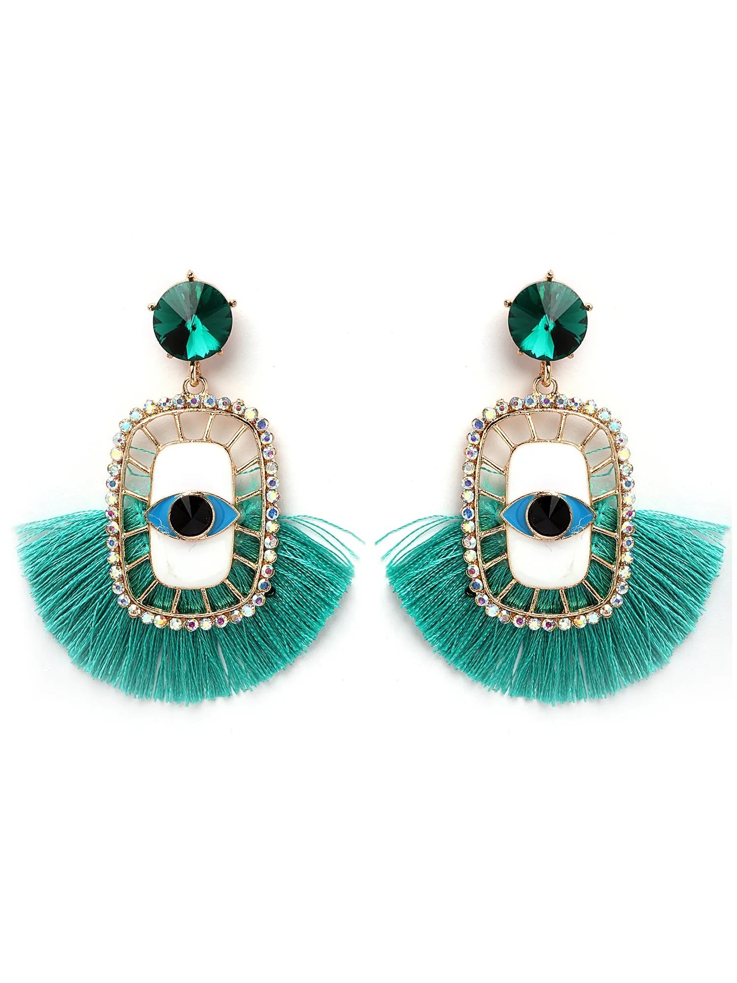 Bohey by KARATCART Gold-Plated Contemporary Green Drop Earrings for Women