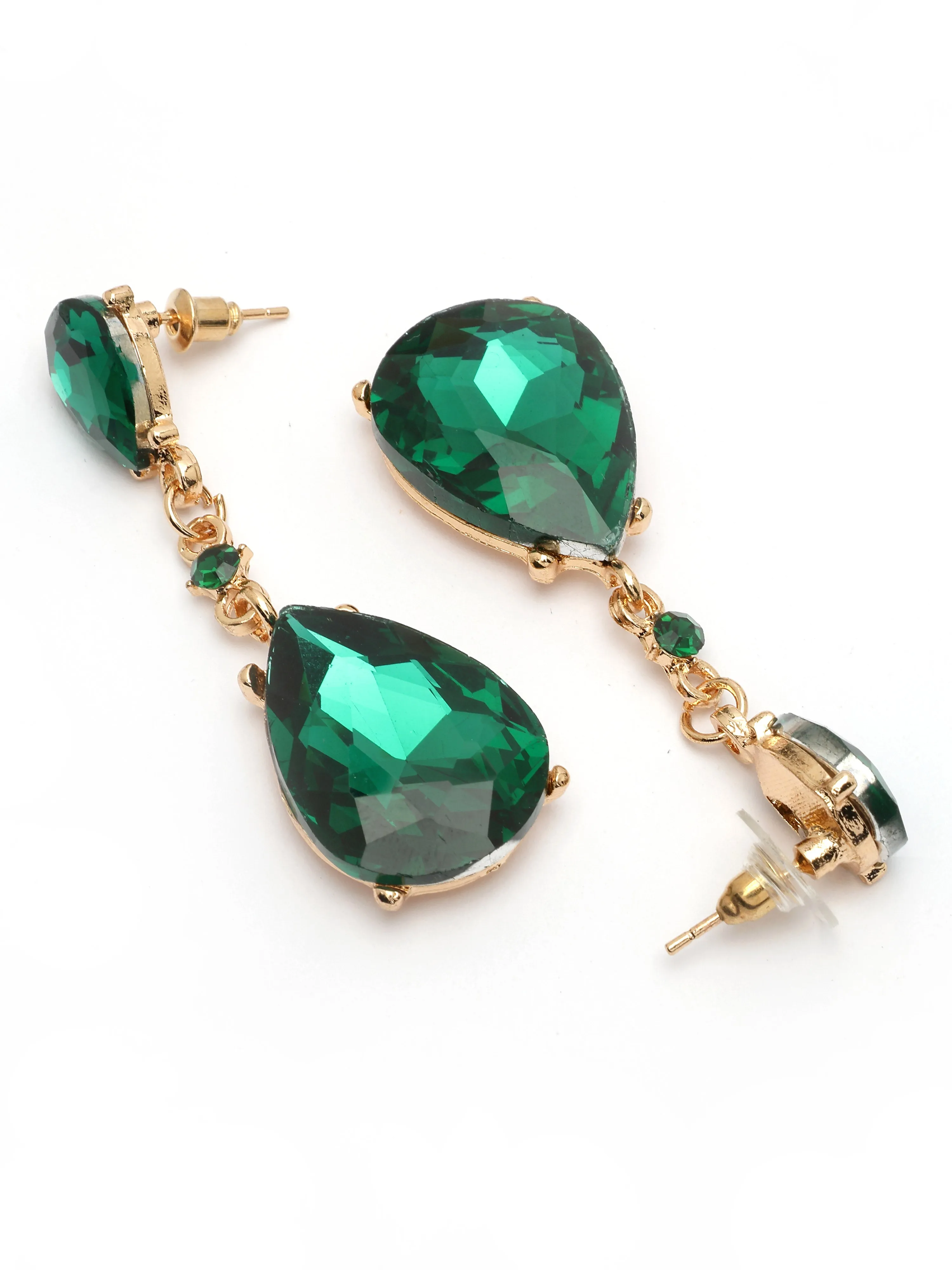 Bohey by KARATCART Gold-Plated Contemporary Green Drop Earrings for Women