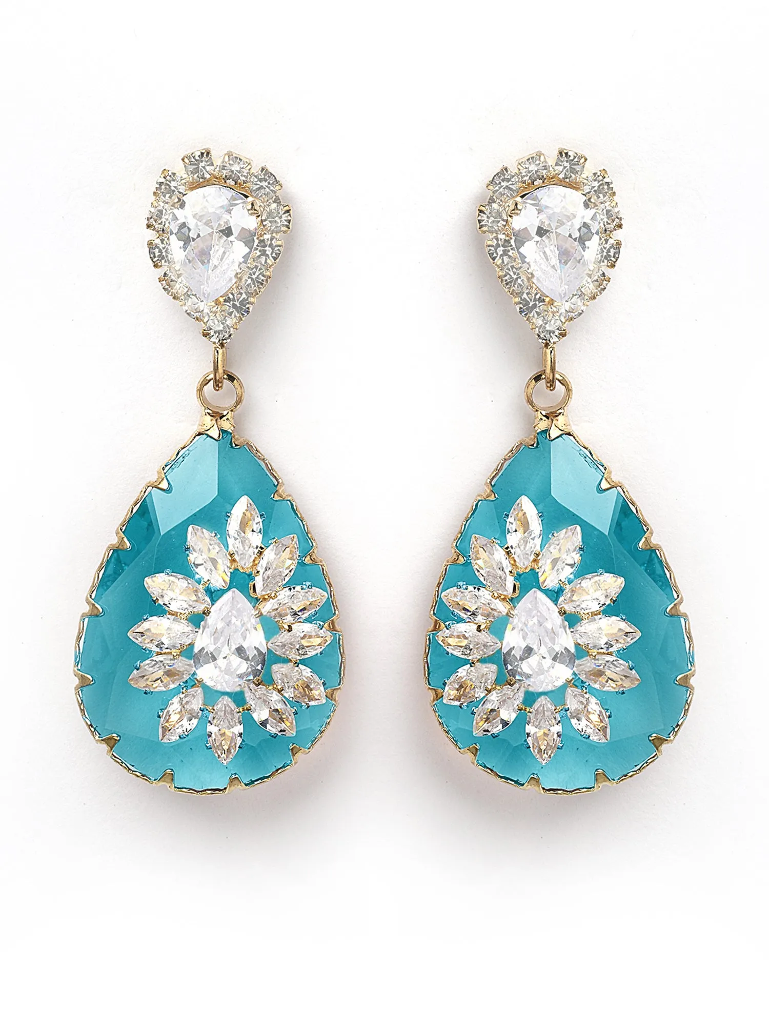Bohey by KARATCART Gold-Plated Contemporary Light Blue Drop Earrings for Women