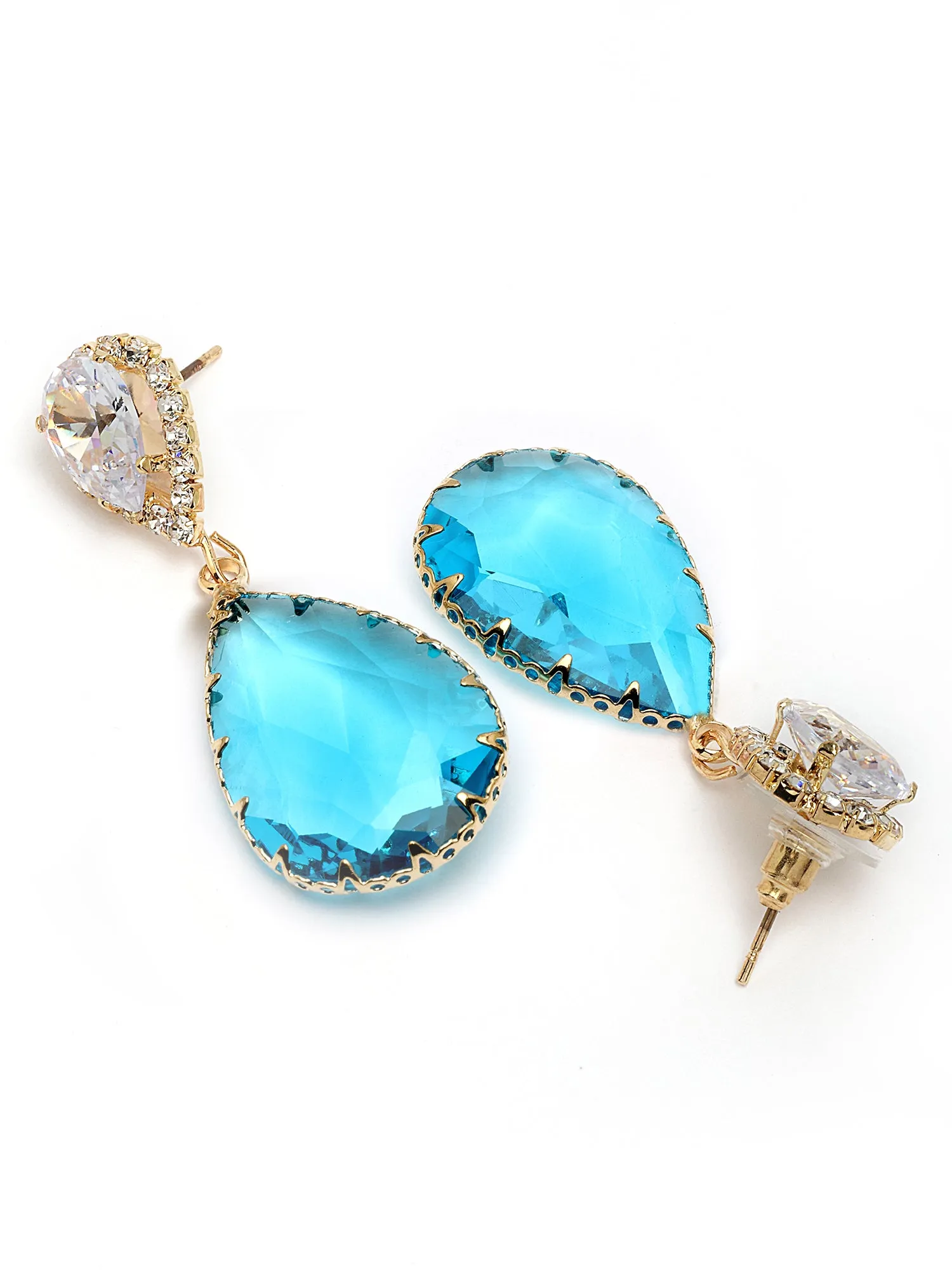Bohey by KARATCART Gold-Plated Contemporary Light Blue Drop Earrings for Women