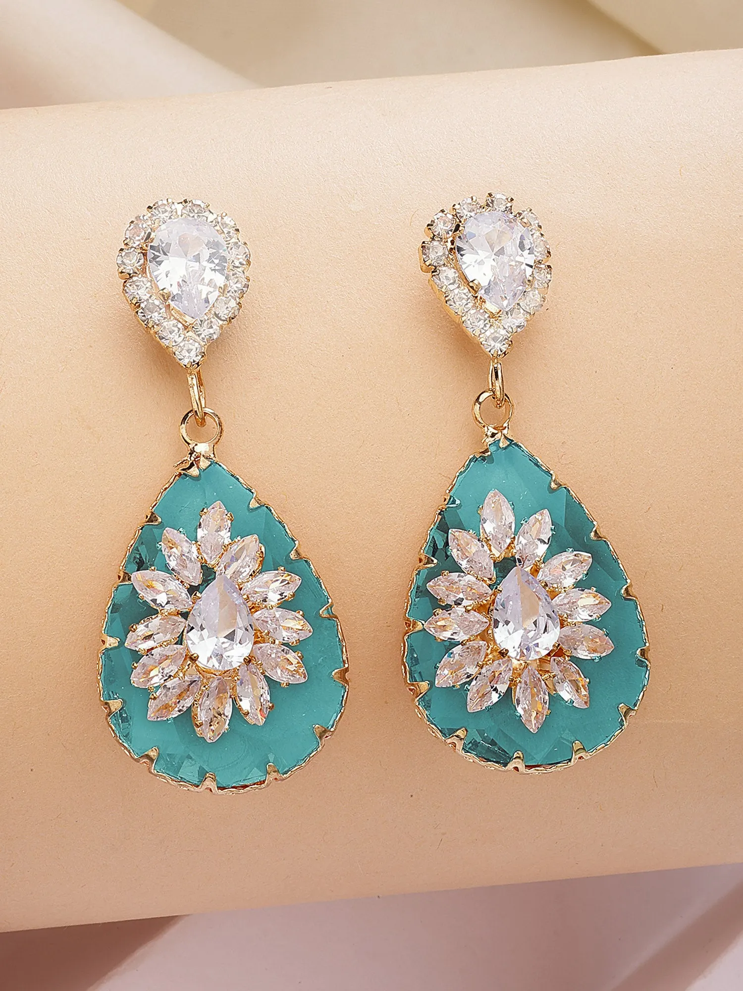 Bohey by KARATCART Gold-Plated Contemporary Light Blue Drop Earrings for Women