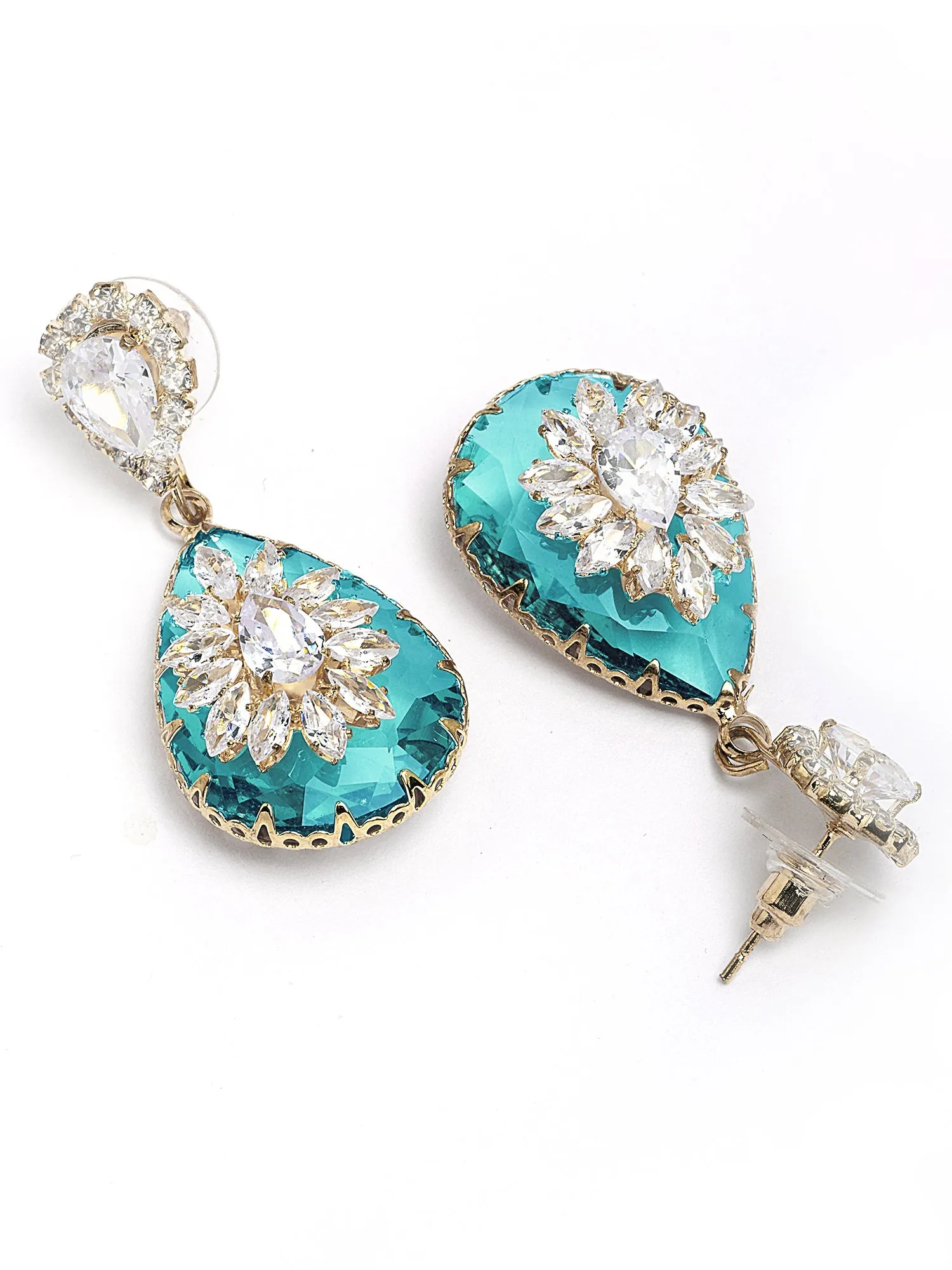 Bohey by KARATCART Gold-Plated Contemporary Light Blue Drop Earrings for Women