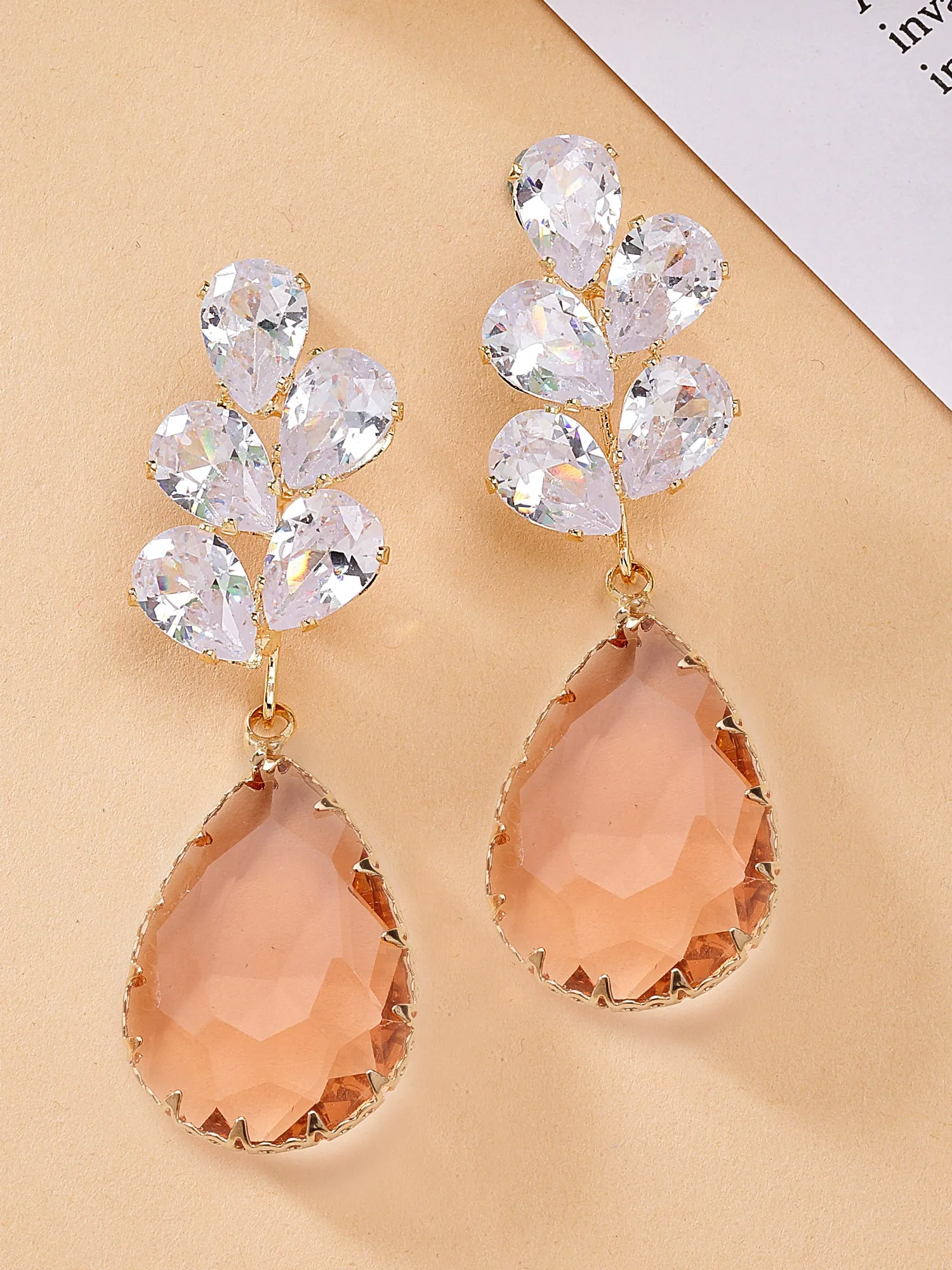 Bohey by KARATCART Gold-Plated Contemporary Peach Drop Earrings for Women