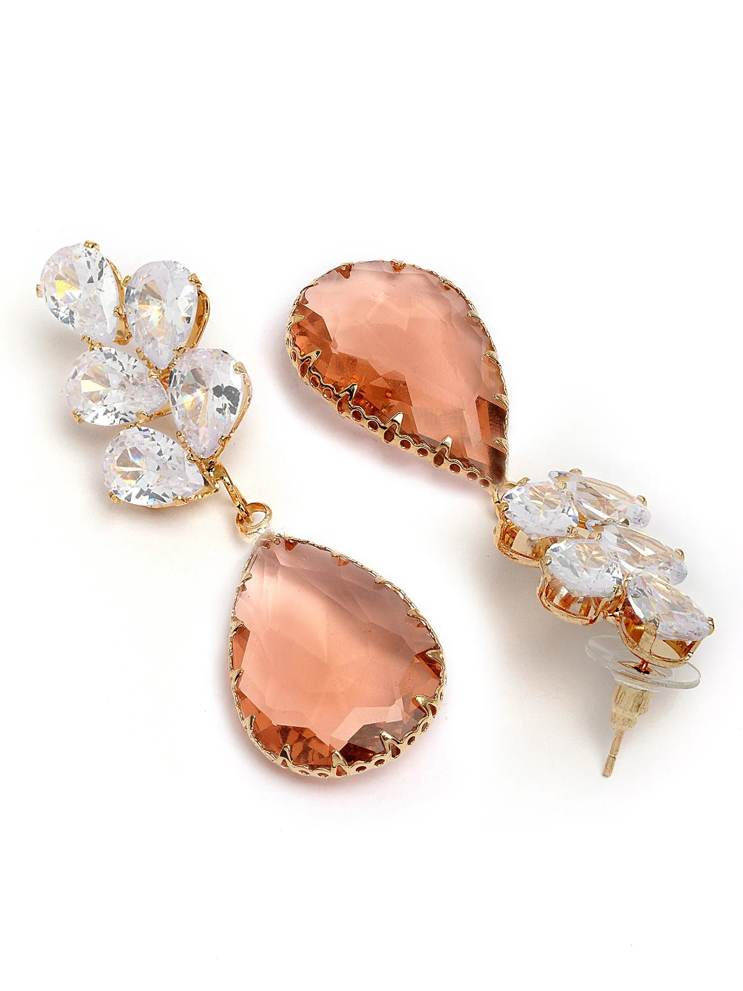 Bohey by KARATCART Gold-Plated Contemporary Peach Drop Earrings for Women