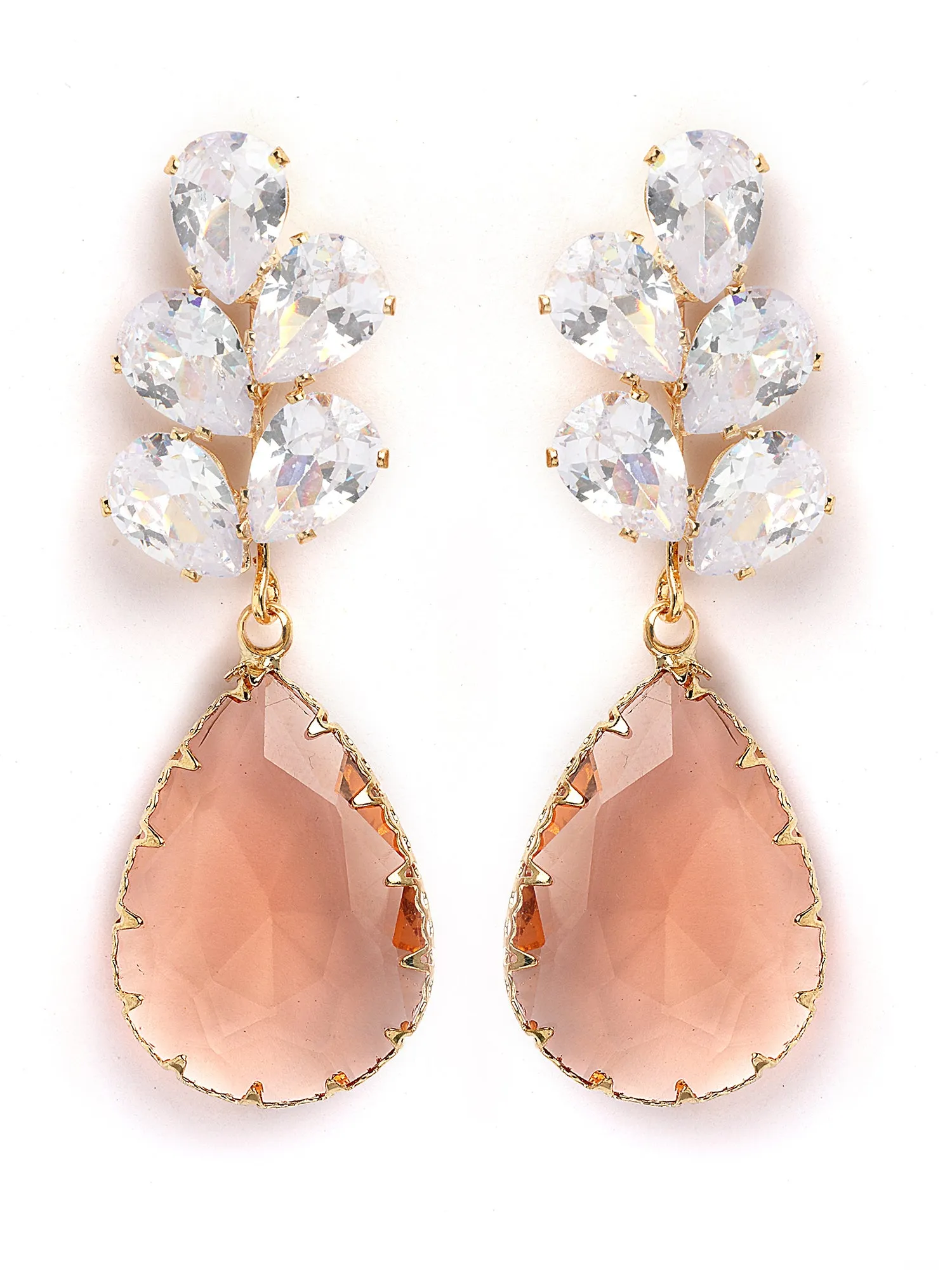 Bohey by KARATCART Gold-Plated Contemporary Peach Drop Earrings for Women
