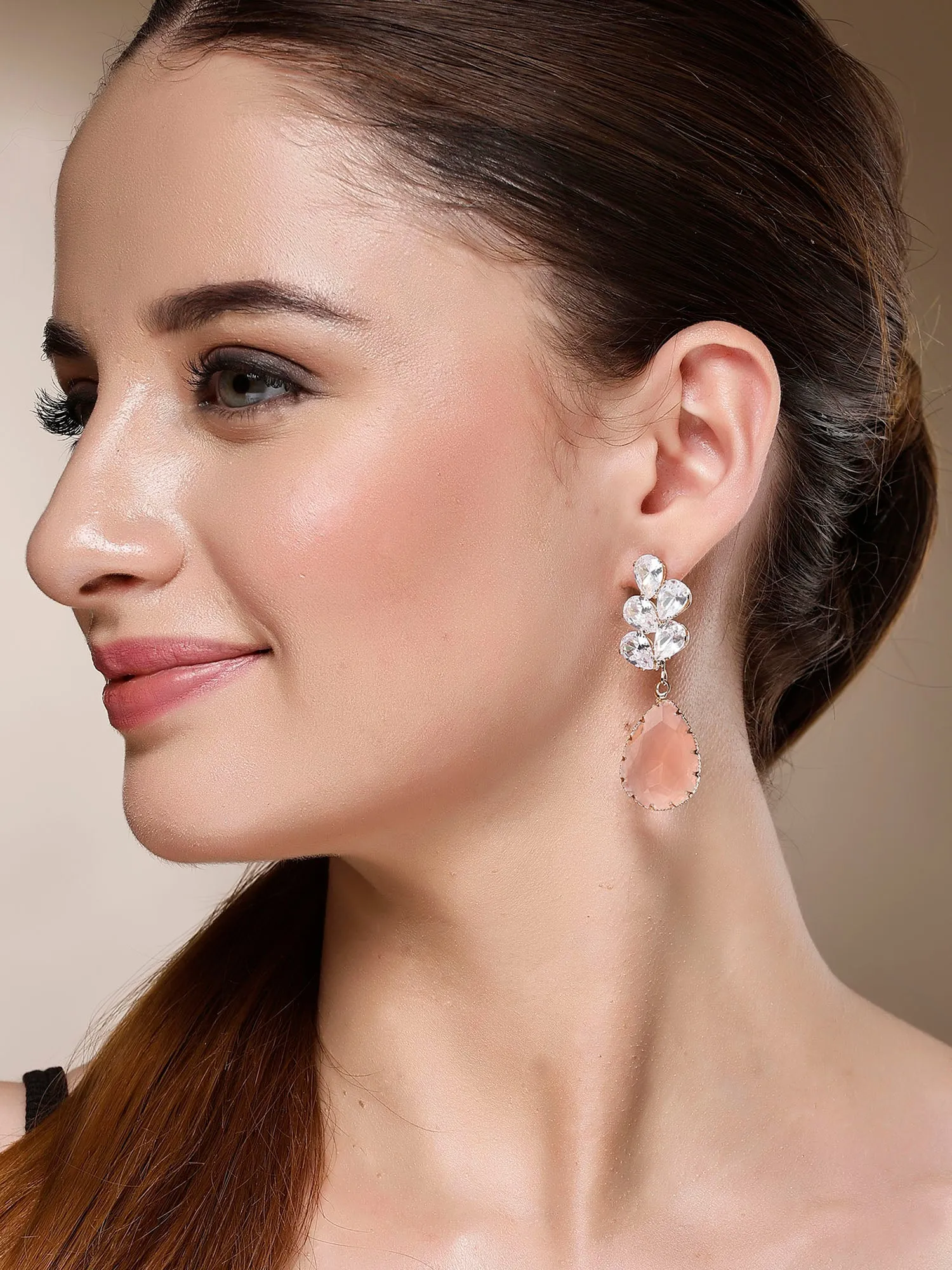 Bohey by KARATCART Gold-Plated Contemporary Peach Drop Earrings for Women